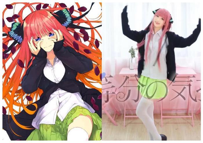 五等分的花嫁真人版pk动漫,一花美到认不出,四叶胖出水桶腰!