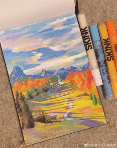 ​色彩丰富的马克笔手绘风景一组